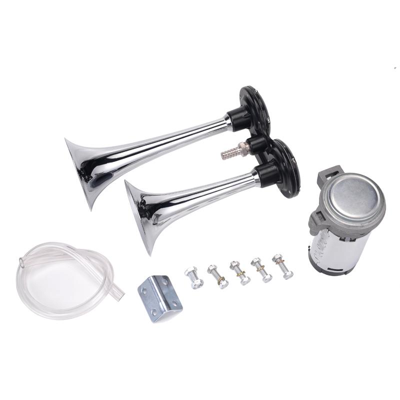 12V/24V 110dB Super Loud Auto Car Dual Tone Air Horn Set with Trumpet Compressor for Motorcycle Car
