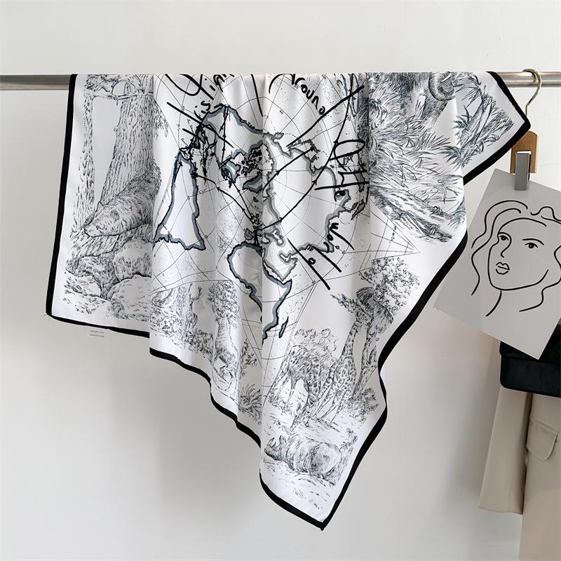 Striped Twill Silk Scarf: Large Square Shawl & Sunscreen Travel Headscarf - 90cm, Perfect for Spring & Autumn