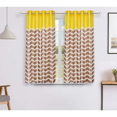 Pack of 2  Polyester Striped Print Window Curtain Yellow Panel Print 135 GSM