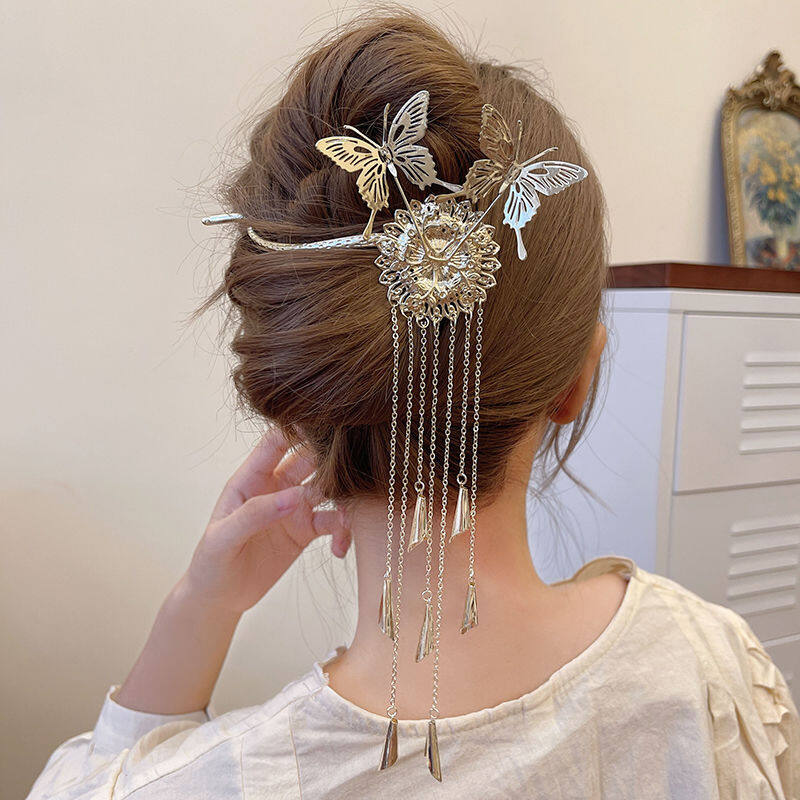 

Металлическая антикварная заколка для волос с кисточкой-бабочкой и цветком для женщин, заколка с кисточками для девочек, заклепка для волос, головные уборы, аксессуары для волос