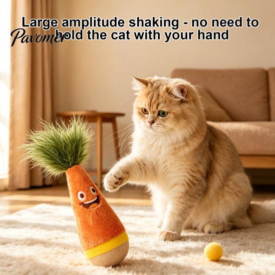 Interactive Exercise Toy for Kittens Wooden Wobble Cat Toy, Self-Righting Tumbler with Feather Indoor Cats, Plush Stable Pets Punching Bag Solid Wood