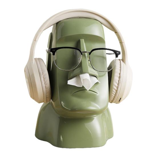 Moai socha krabička na kapesníky Držák na sluchátka Zábavný kryt na krabičku s kapesníky Organizér na brýle na stůl Dekorativní držák na kapesníky pro domácí kancelář ložnici stůl