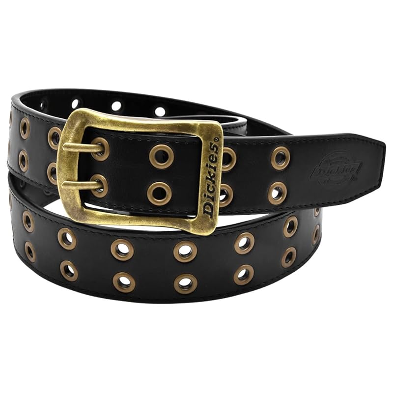 

[Dickies] NEW color 40mm Eyelet double pin PU leather belt (Black x Vintage Gold) Free Size