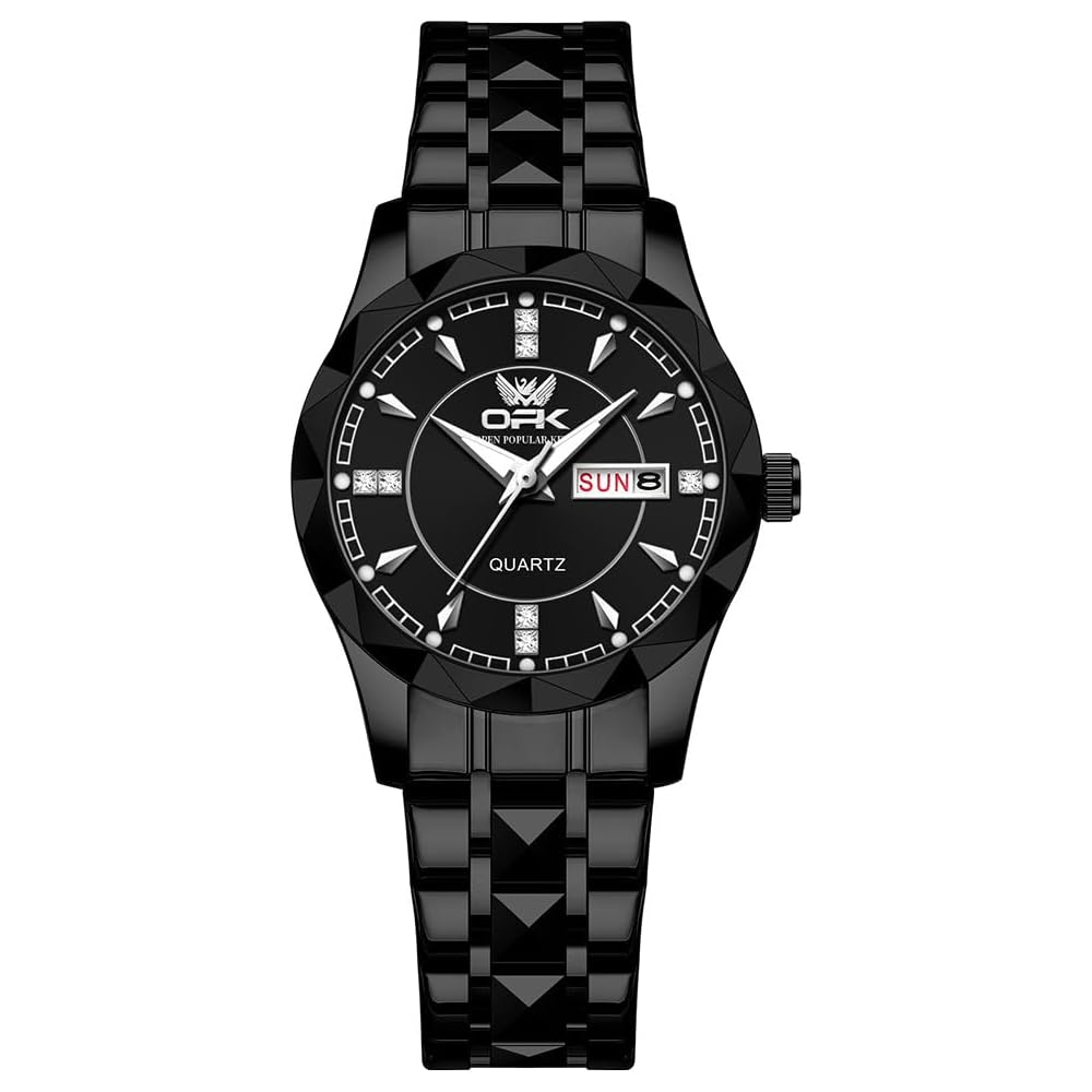 OPK Women's Quartz Analog Watch Simple Lightweight Classic Waterproof Black Full Black