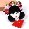 Trendy East Oriental Beauty Girl Acrylic Brooches Badges for Women Flowers Cheongsam Lady Figure Brooch Pins Jewelry Accessories