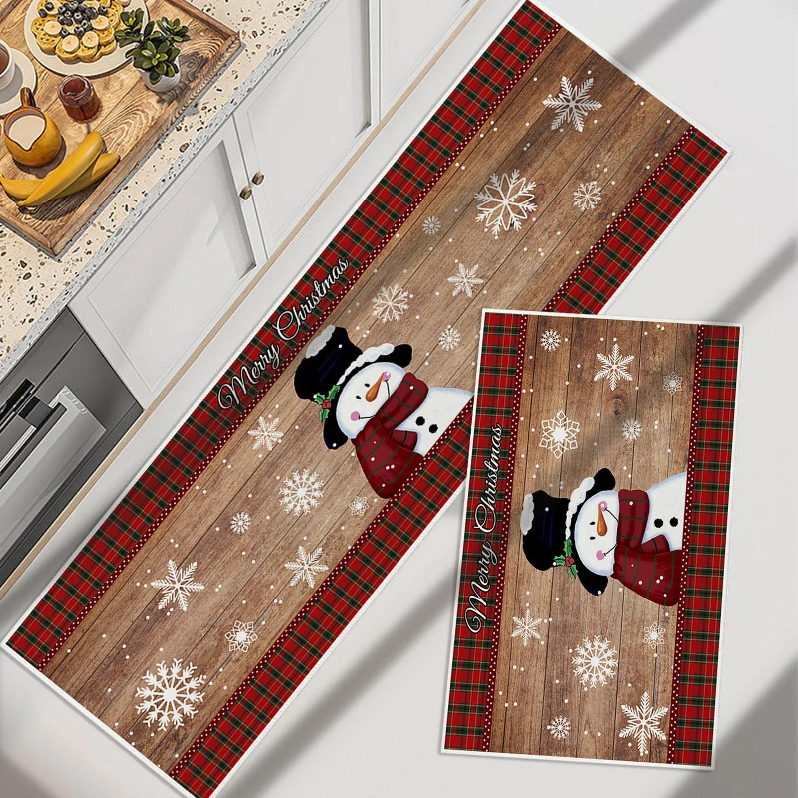 

Christmas Dwarf Snowman Kitchen Floor Mat Entrance Welcome Mat Living Room Corridor Balcony Long Rug Holiday Decorations 1pc 40x60cm