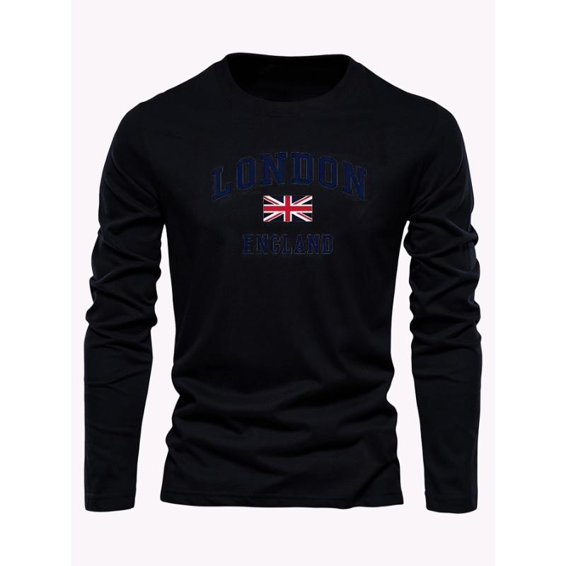 

Men s loose fit plus size casual sports London ENGLAND letter printed round neck long sleeved T-shirt top L