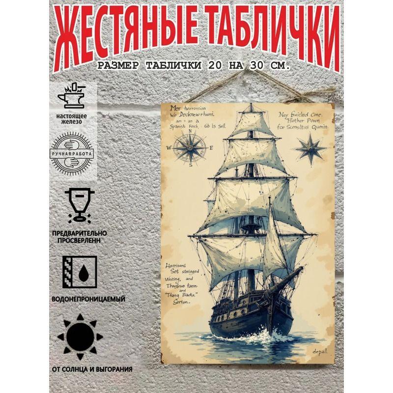Vintage Sailing Ship Nautical Map Metal Wall Art Decor 20x30cm