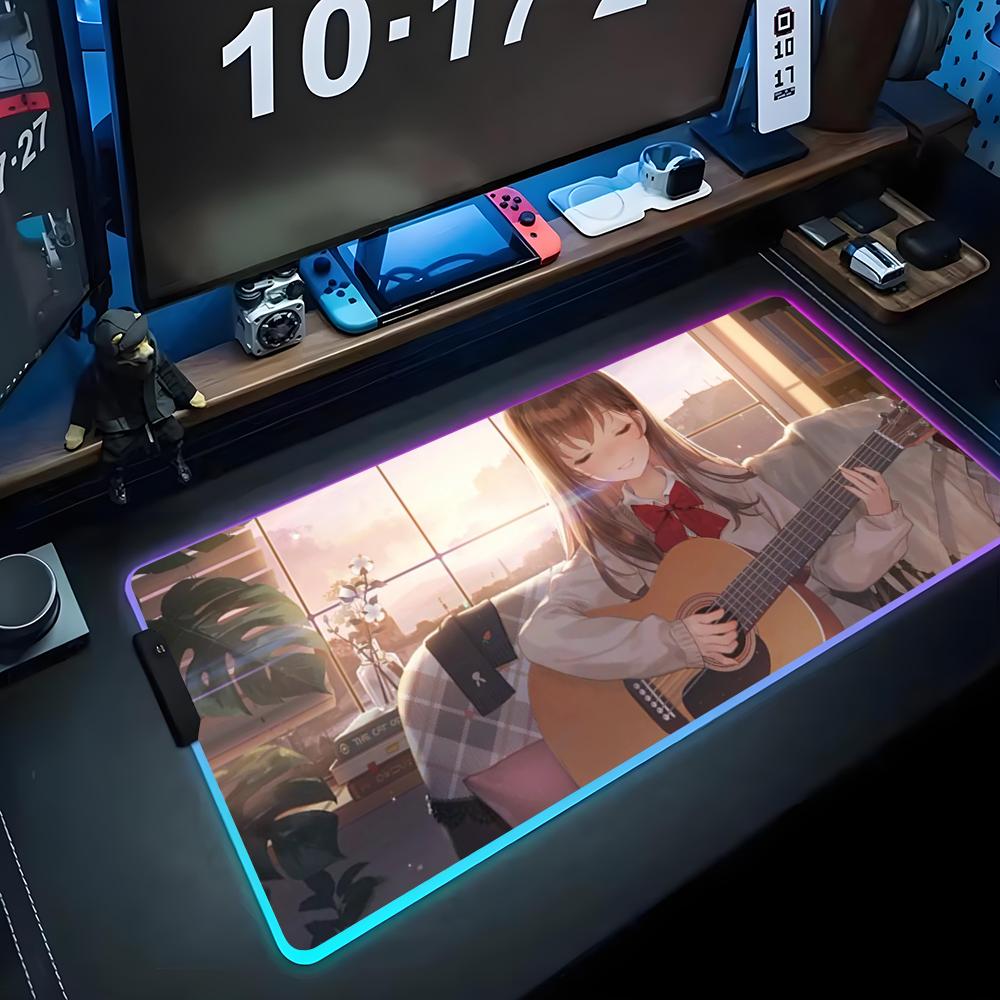 anime guitar girl Mouse Pad RGB Gaming Mousepad Big LED Pad PC Desk Mat Luminous Mouse Pad Large Keyboard Mats Table Rug With