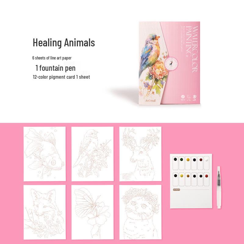 

Дитяча книга для малювання аквареллю: Малюй та розфарбовуй 12 насиченими кольорами