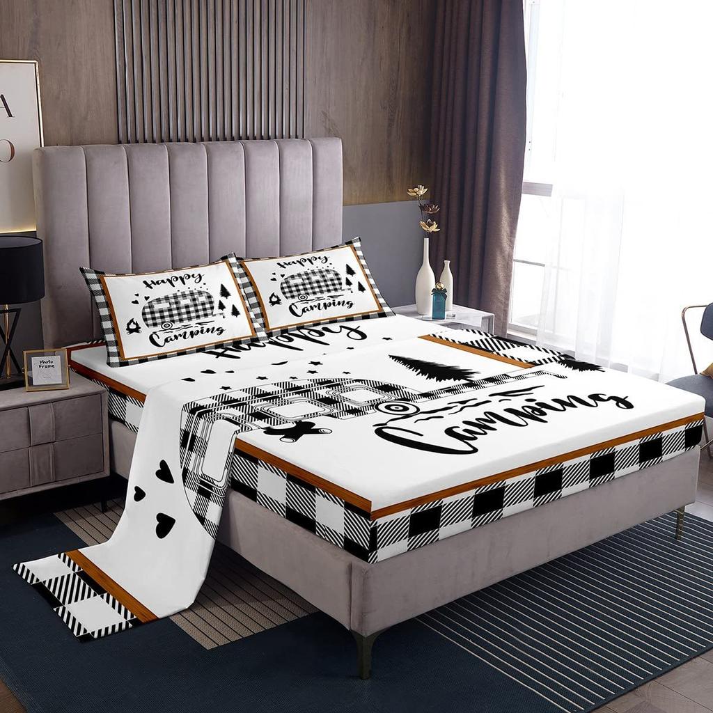 Chapéu de Cama com Padrão de Frutas Abacate Desenho Animado Conjunto de Roupa de Cama de Quatro Peças Decoração de Roupa de Cama para Quarto de Dormitório