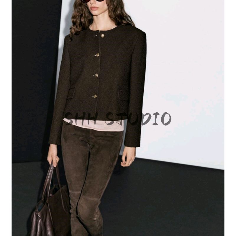 MD Autumn New Women Clothes Graceful Gold Feeling Can Be Lu Li Style Round Neck Short Woolen Jacket 6023675