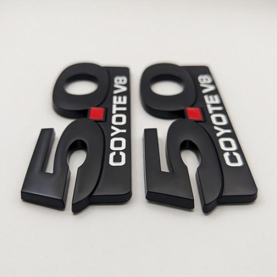 2x Black 5.0 COYOTE V8  Car Emblem 5.0L Side Bagde Metal Sticker Auto Decal