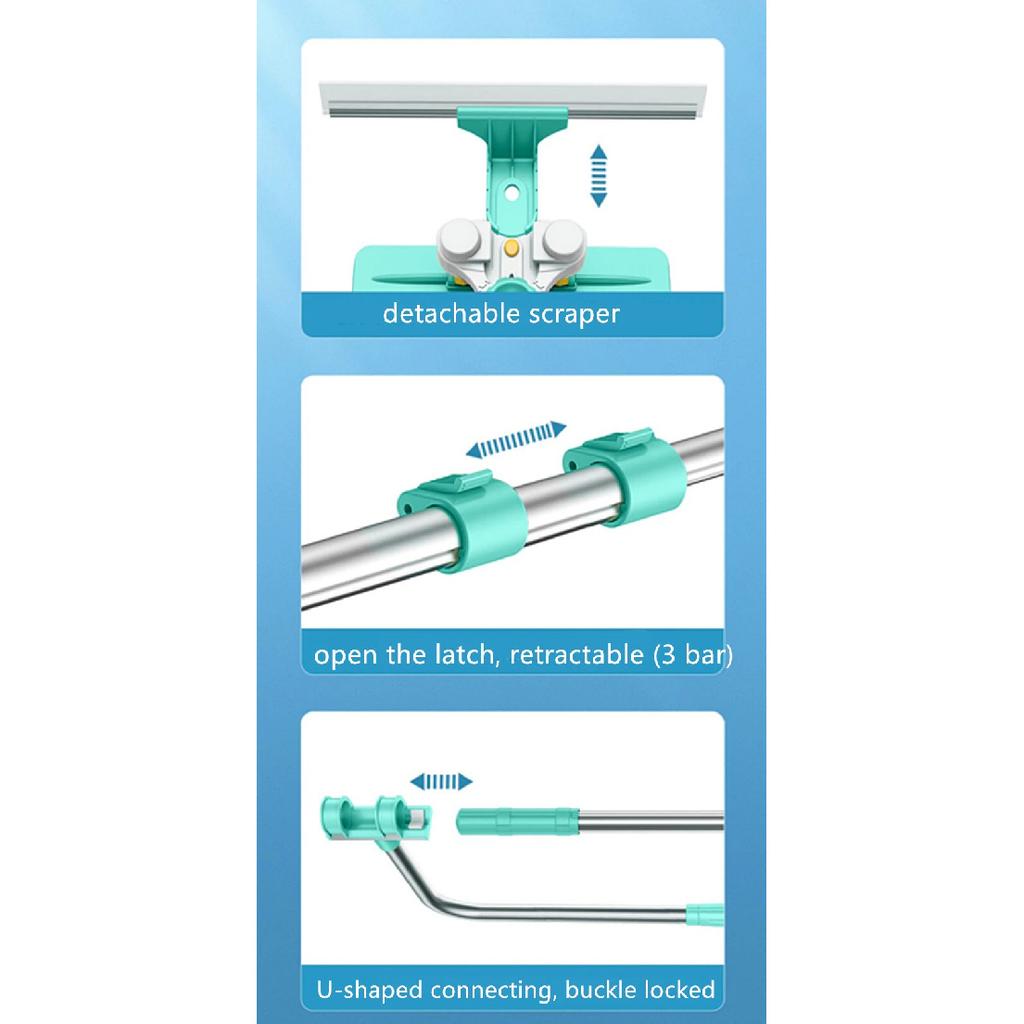 NEW Extendable Window Glass Cleaning Household Tool High Building Retractable Pole Wash Dust Cleaner Brush Dry Wet Scraper Wiper