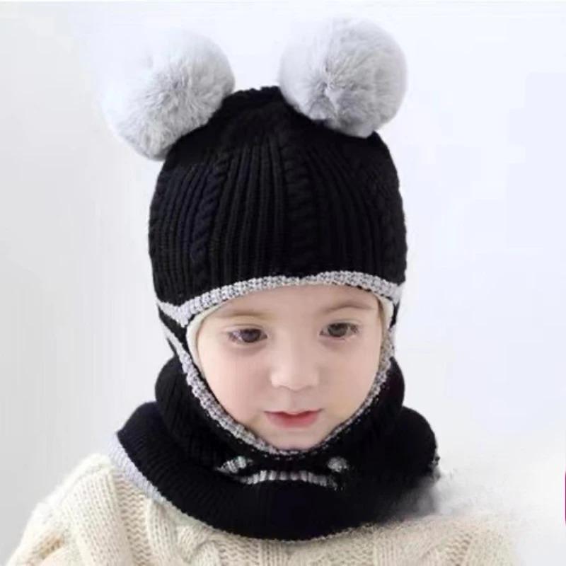 ბავშვის ზამთრის ქუდი პომპომით ბავშვთა ნაქსოვი ქუდები ბავშვის გოგონების და ბიჭების ქუდი თბილი საწმისის უგულებელყოფით ბავშვებისთვის