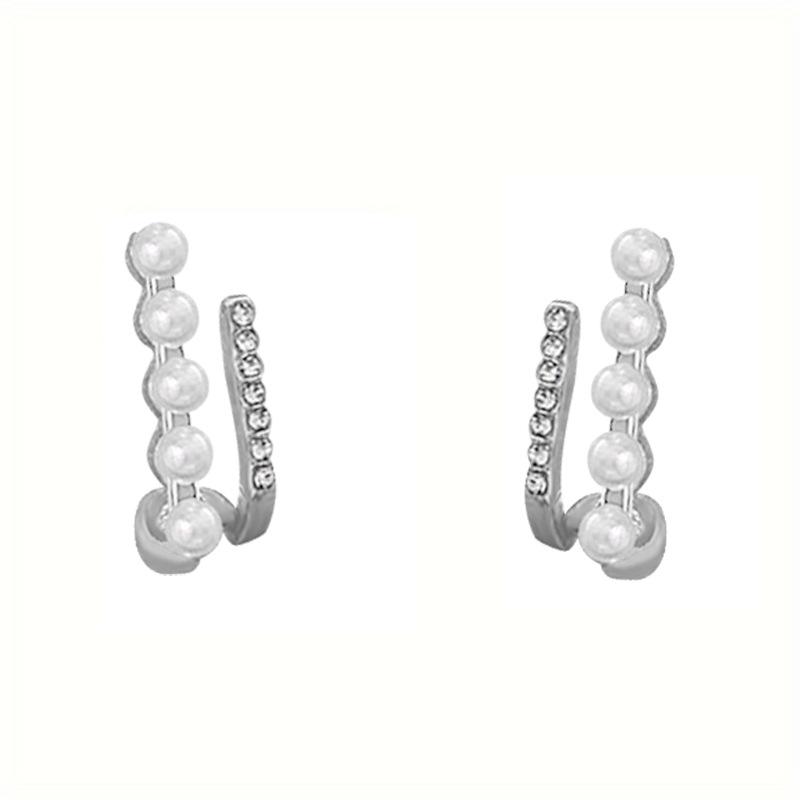 Korean Minimalist Pearl & Rhinestone Double-Row Stud Earrings for Women