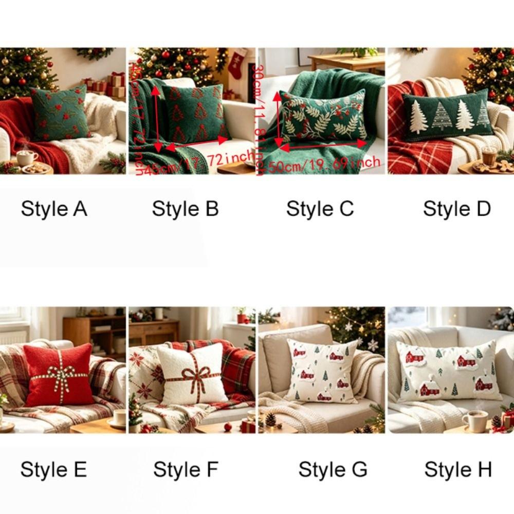 3D Embroidered Pattern Christmas Throw Pillow Cover Christmas Tree/Leaf Rectangular Sofa Pillowcase Square Washable