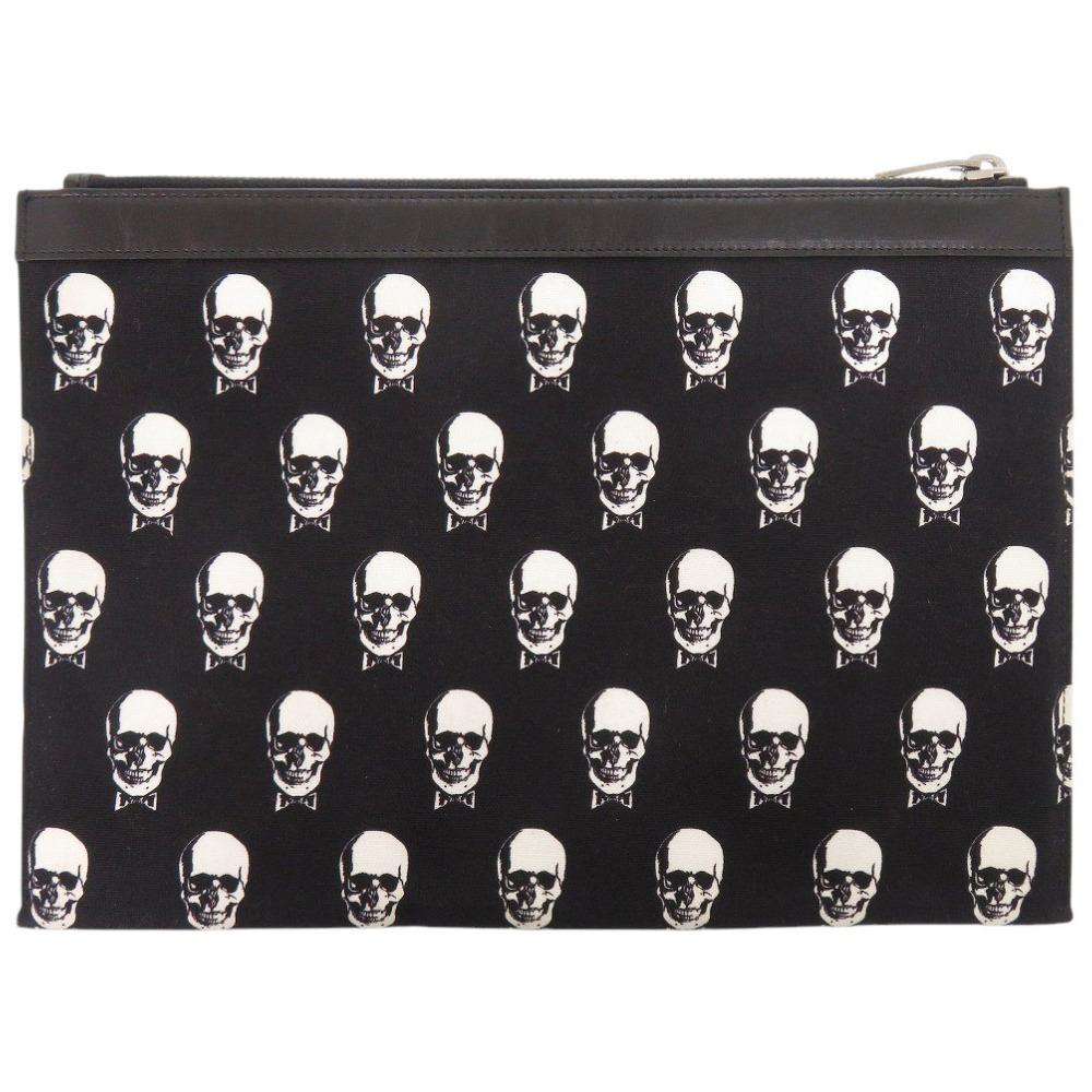Used AUTHENTIC SAINT LAURENT PARIS 397294 SkullClutch bag Black Canvas/Leather