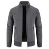 Neuer Samt-Pullover Cardigan Herren Stehkragen Herrenpullover Fleece Dick Warm Gestrickte Pulloverjacke Uni Reißverschlusstasche Cardigan
