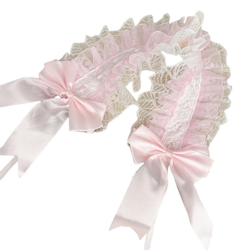 

Lace Bowknot Hairhoop for Women Girl Sweet Ribbon Lace Headband Cosplay Costume Party Headdress for Anime Show рожевий