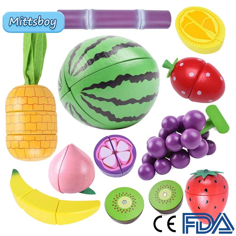 Interesting Toys Unisex Kids Montessori Simulation 3D Woodens Toy Magnetic Cutting Fruit Banana Lemons Kitchen Model Early Educational Toys For Children Gift