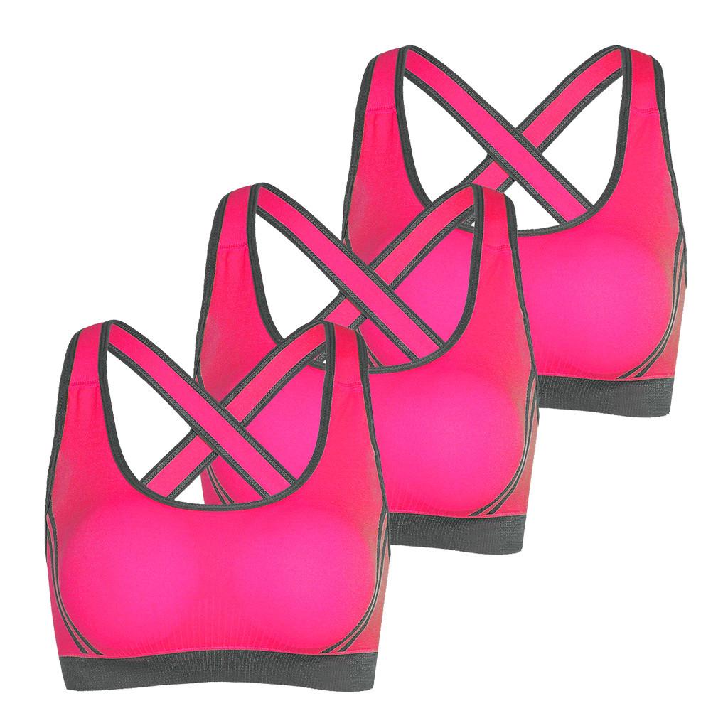 Buy 3PC Women Running Sports Bra Yoga Workout Vest Crop Lady Tops