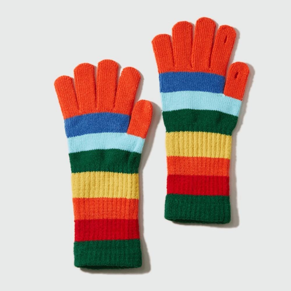 

Fashionable Rainbow Open Finger Gloves Warm Windproof Knitted Mittens Thickened Touch Screen gloves Girl оранжевый