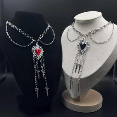 European & American Gothic Punk Heart Sword Pendant Double-Layer Necklace for Street Fashion Hot Girl Style