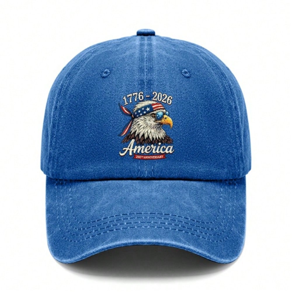 [Patriotic Baseball Cap] 2026 Anniversary Eagle Print Polyester Adjustable Washed Cap Unisex Vintage Sun Protection Casual Outdoor Sports Hat For
