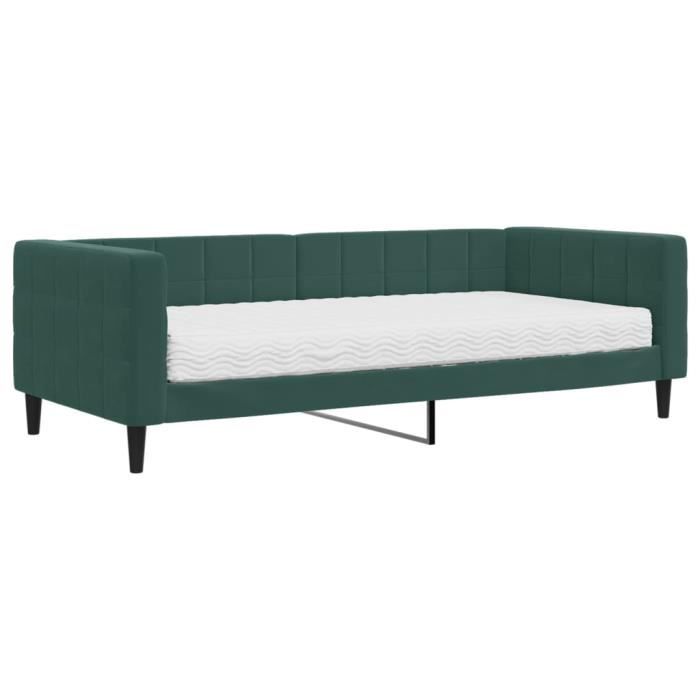 VidaXL Daybed with Mattress Dark Green 90x200 Cm Velvet 3196669