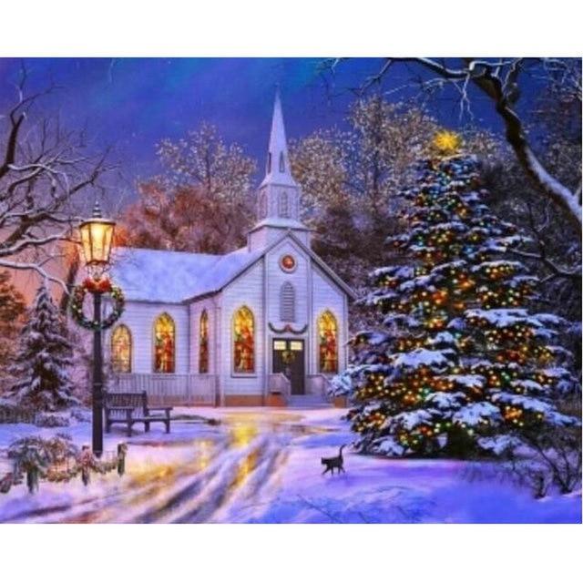 5D Diamond Painting Landscape Diamond Embroidery Sale Full Square Round Diamond Mosaic Winter Snow Scenery New Year Decoration