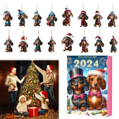 Calendar de Advent 2024 Teckel 24 de zile de Crăciun Set câine amuzant de colecție Jucărie Teckel drăguț Calendar de numărătoare inversă de Crăciun