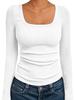 Crop Top da Donna a Maniche Lunghe a Coste con Scollo Quadrato - Stile Autunnale