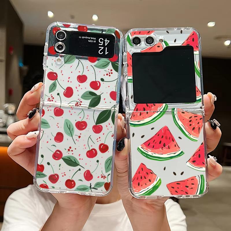 For Samsung Galaxy Z Flip 3 4 5 6 7 Case Cherry Watermelon Fruits Hard Clear Folding Cover For Samsung Z Flip6 Flip5 Flip4 Flip