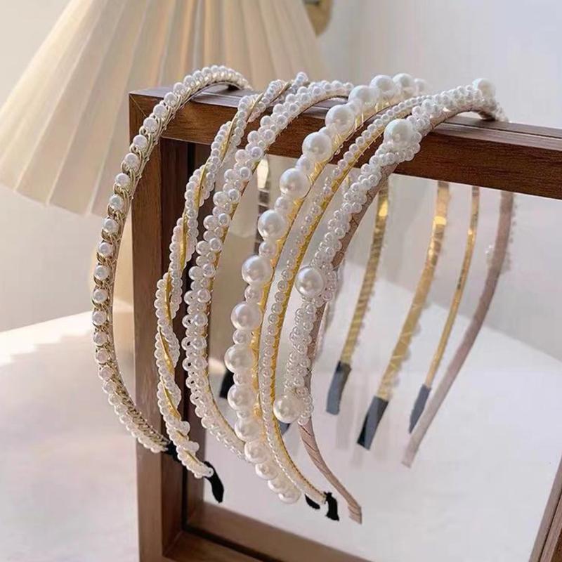 Korean Styles Acrylic Rhinestones Hairband With Faux Pearls Decoration Secure Grip Lightweight For Prom Event