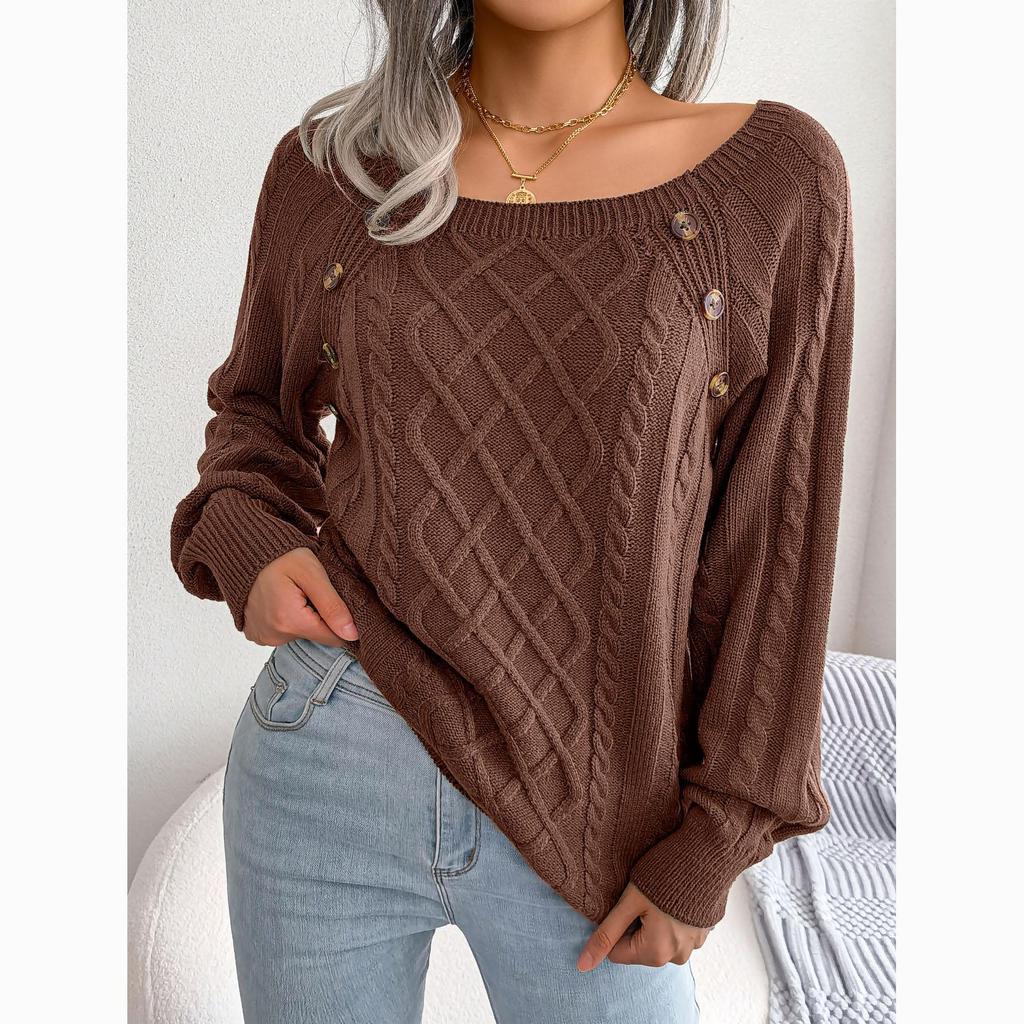 Autumn Women's Casual Square Neck Knitted Pullover Sweater