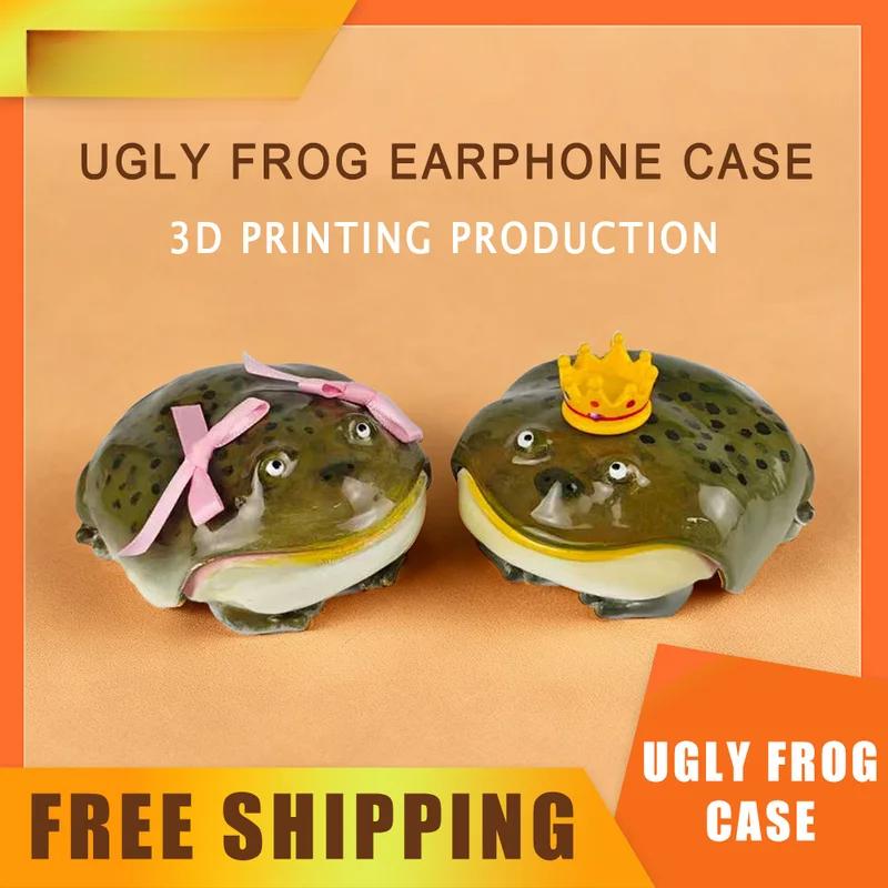 Capa de Fone de Ouvido Sapo Feio para Airpod Fofa Engraçada Sapo com Laço Rosa Capa Protetora de Fone de Ouvido Feita à Mão Design Criativo Presente para Amigos