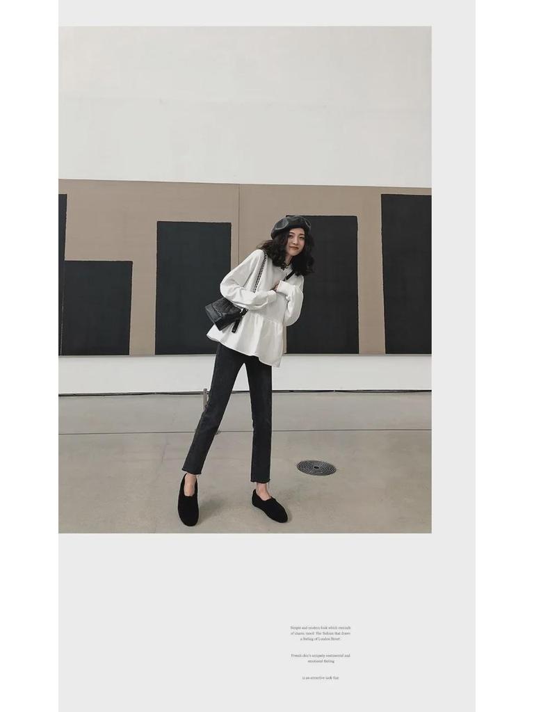 2023 Autumn Korean Women's Loose Casual Long-Sleeve Solid Color T-Shirt Sweater Trend