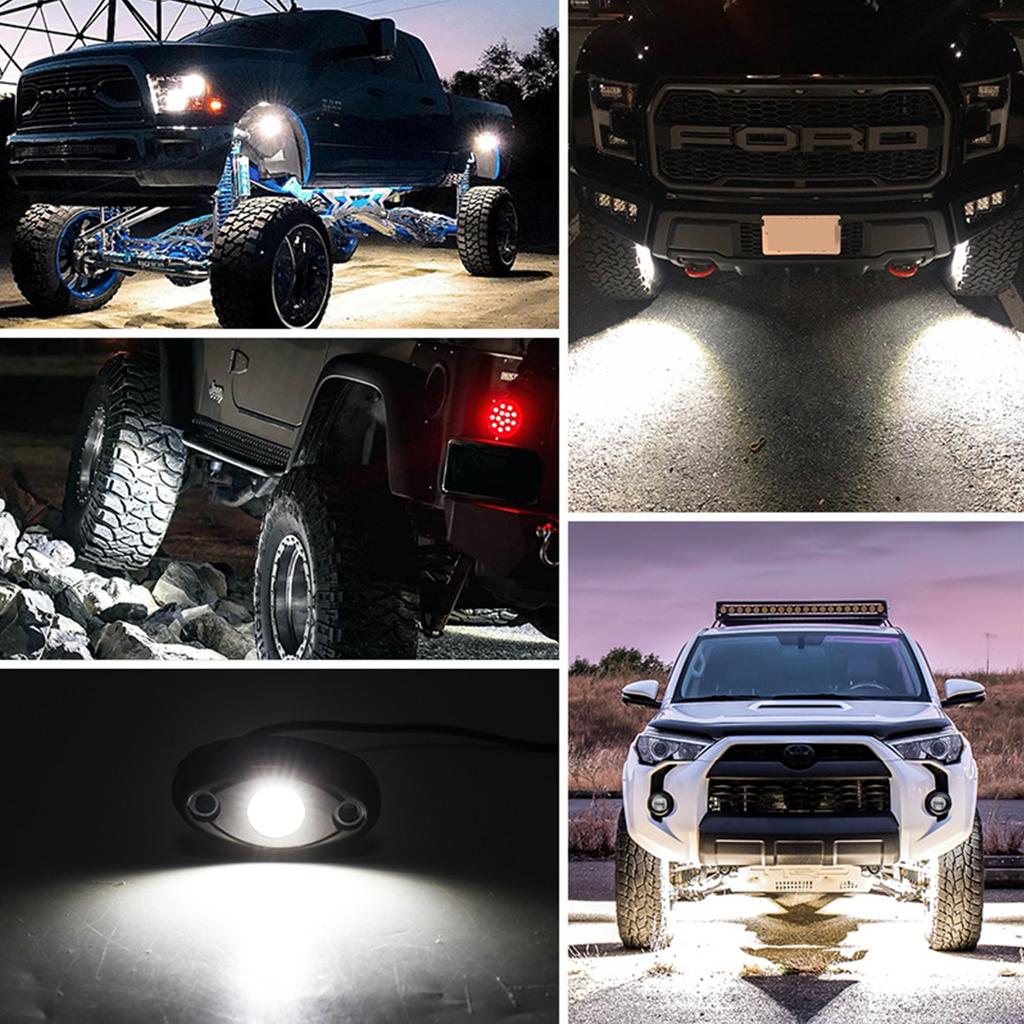 8 Packs LED Rock Lights for Trucks IP67 Waterproof Under Body Wheel Well Light Exterior Interior