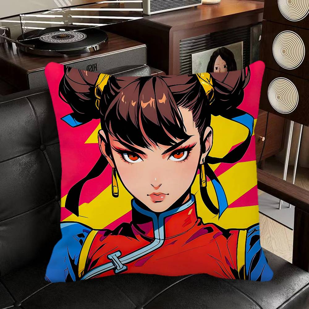 Chun Li Street Fighter Anime Pillow Case Square Pillow Bedroom Sofa Leisure Comfort Cushion Car Home Decoration