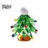 Rotating Interactive Christmas Decor Glass Tree Figurine with Ceramic Base, Handmade Glazed Miniature Holiday Table Centerpiece Ornament for