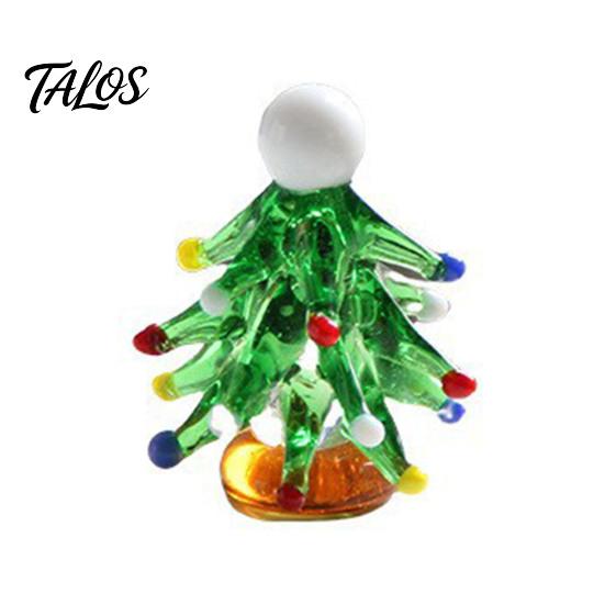 Rotating Interactive Christmas Decor Glass Tree Figurine with Ceramic Base, Handmade Glazed Miniature Holiday Table Centerpiece Ornament for