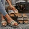 Women's Fashion Ethnic Style Platform Slippers Women's Bohemian Twine Large Size Beach Slippers