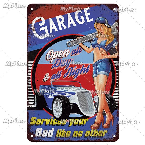 Motorcycle Garage Metal Sign Vintage Plaque Tin Sign Plate Wall Decor For Bar Man Cave Sign Pinup Girl Poster