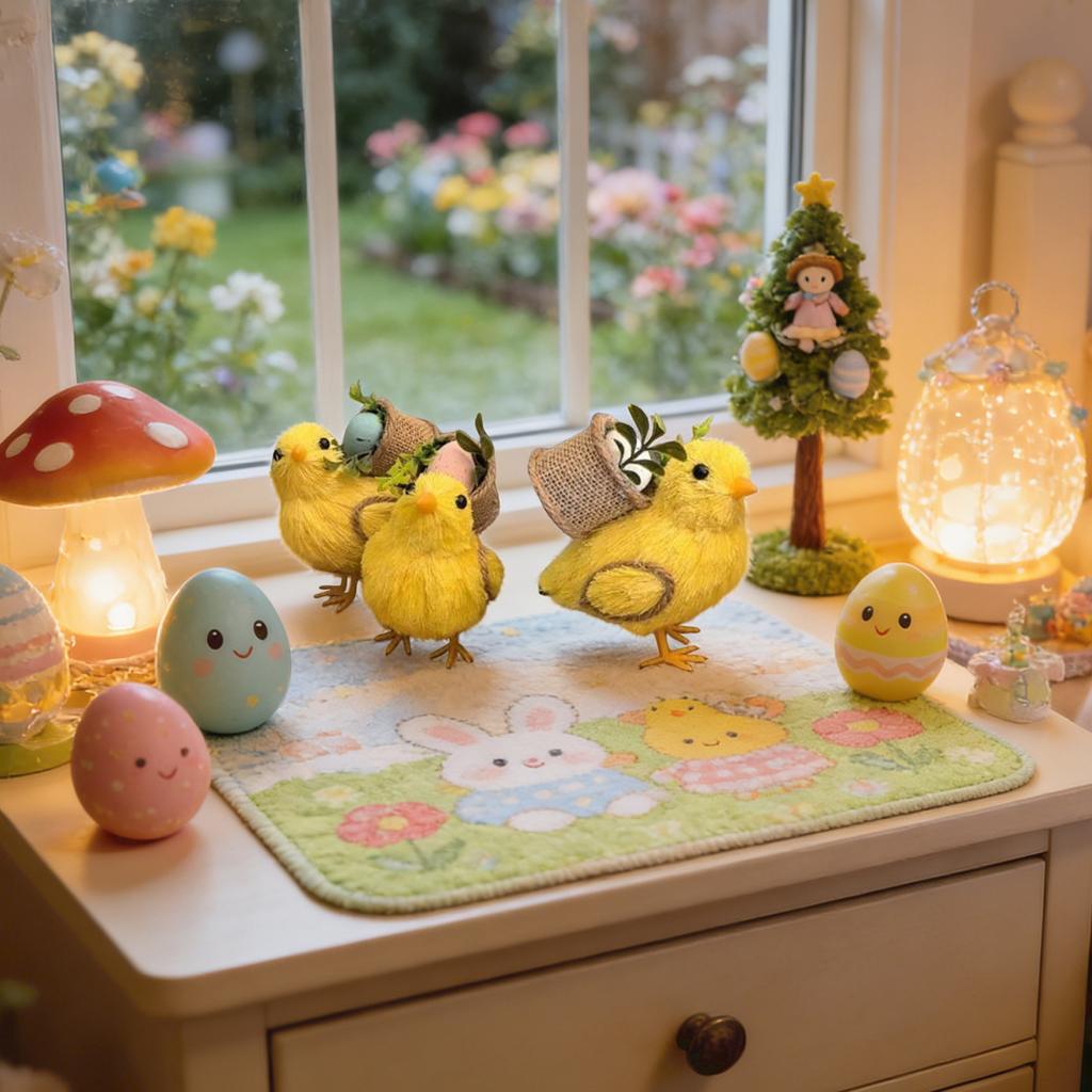 1 Pack 3pcs Cute Little Yellow Chick Straw Animal Figurine, Home Decor Item, Plush Toy, Gift