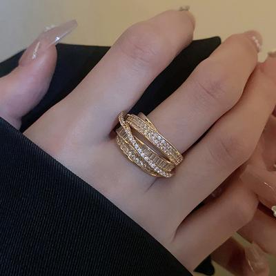 Zirkon Mehrschichtiger Ring für Damen Party All-Match-Schmuck Vintage Öffnung Verstellbarer Fingerring Glänzender Kombinationsring