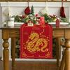 Novoroční běhoun na stůl Dračí potisk Silný skládací Pevné šití Flitry Šťastný čínský Nový rok Ochrana stolu Ochrana proti opaření Svátek
