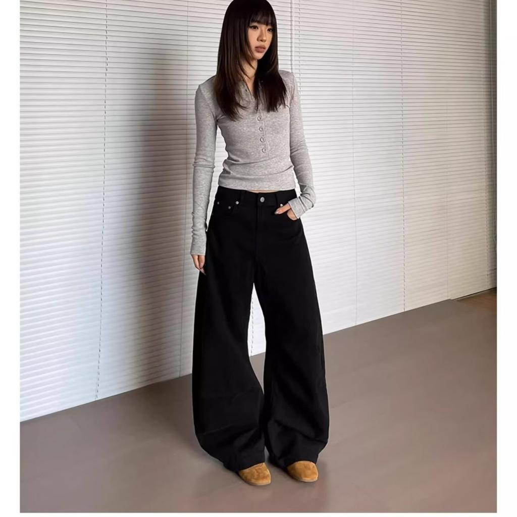 Pantalon en denim style rétro américain pour femme, coupe ample et décontractée, style Y2K, printemps-automne