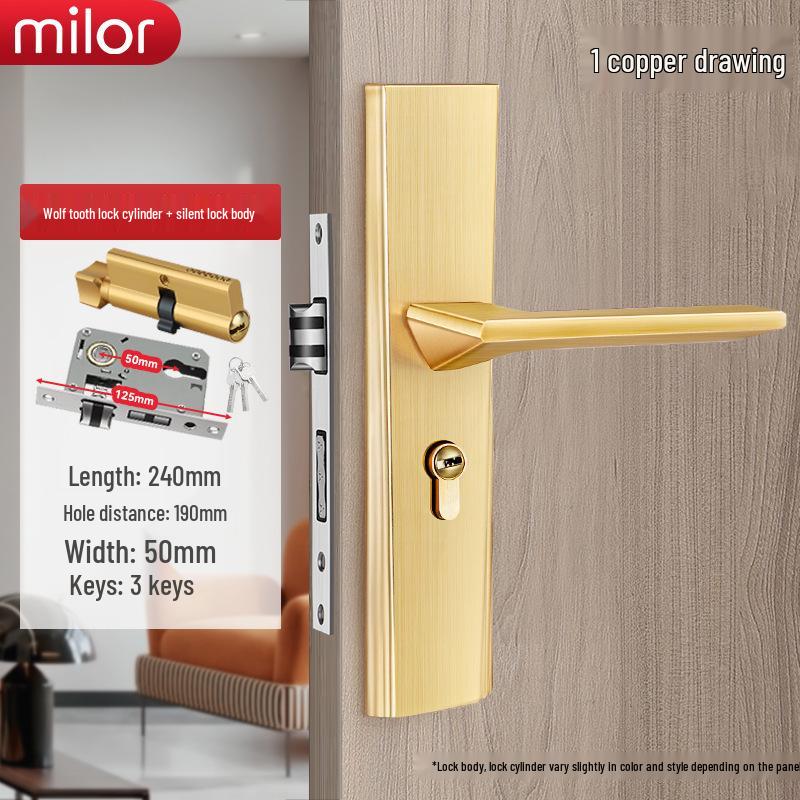 Universal Interior Door Lock Set: Silent Three-Piece Black Handle for Bedroom or Old Door Replacement