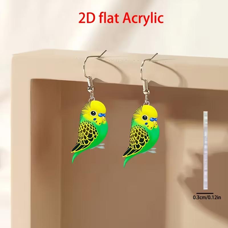 Cross-border new color parrot earrings flat acrylic spring creative funny cartoon animal parrot earrings